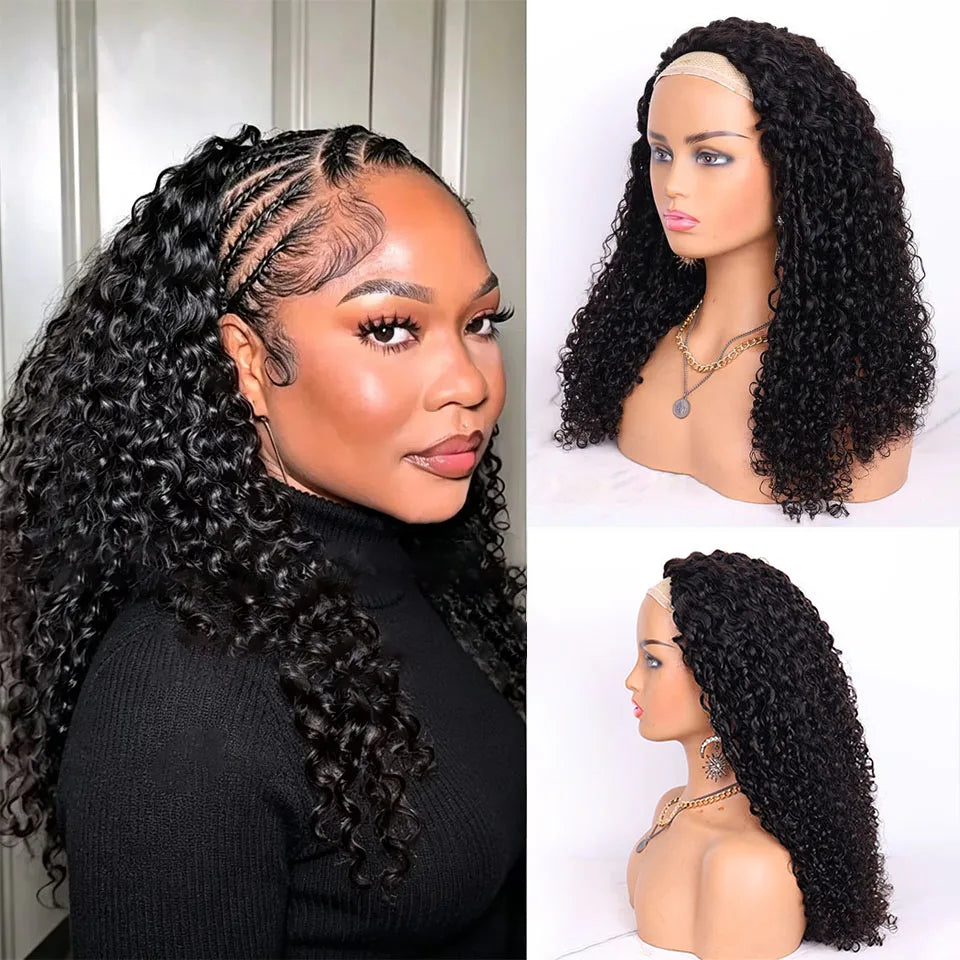 300% Density Raw Hair Flip Over Invisible Half Wigs 3C4A Curly Human Hair Burmese Natural Curly Lace Wig 3/4 Half Wig For Women