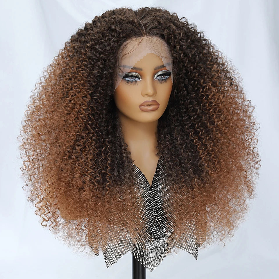 24 Inch Jerry Curl Synthetic Lace Wigs Ombre Burgundy Kinky Curly Wigs For Afro Female Black Latisha Lace Front Wigs For Woman