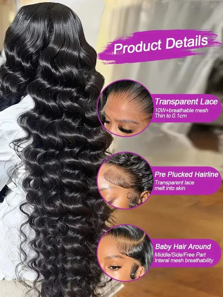250 Density Burmese Curly Hair Wig 30 40 Inch Loose Wave 13x6 HD Lace Front Human Hair Wigs 13x4 Deep Wave Frontal Wig For Women