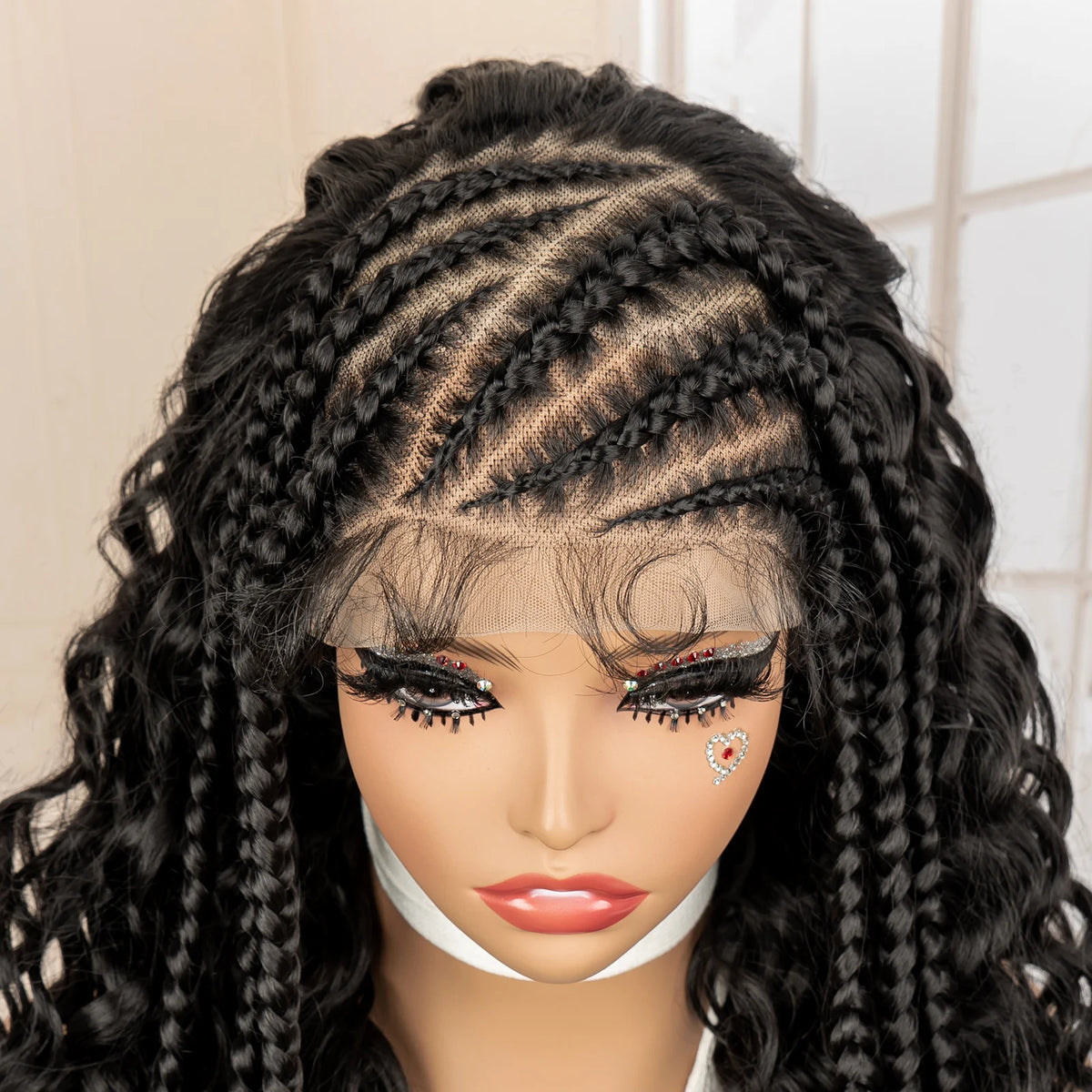 26 Inches Synthetic Cornrow Braided Wig 13x6 Lace Frontal Curly Braiding Wig African Braids Hair Wigs for Black Women