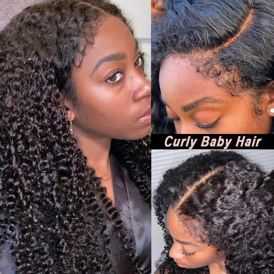 34in 250% Curly Baby Hair Wig 13x6 HD Lace Front Human Hair Wigs Kinky Curly Pre plucked 4x4 HD Closure Wig For Women Water Wave