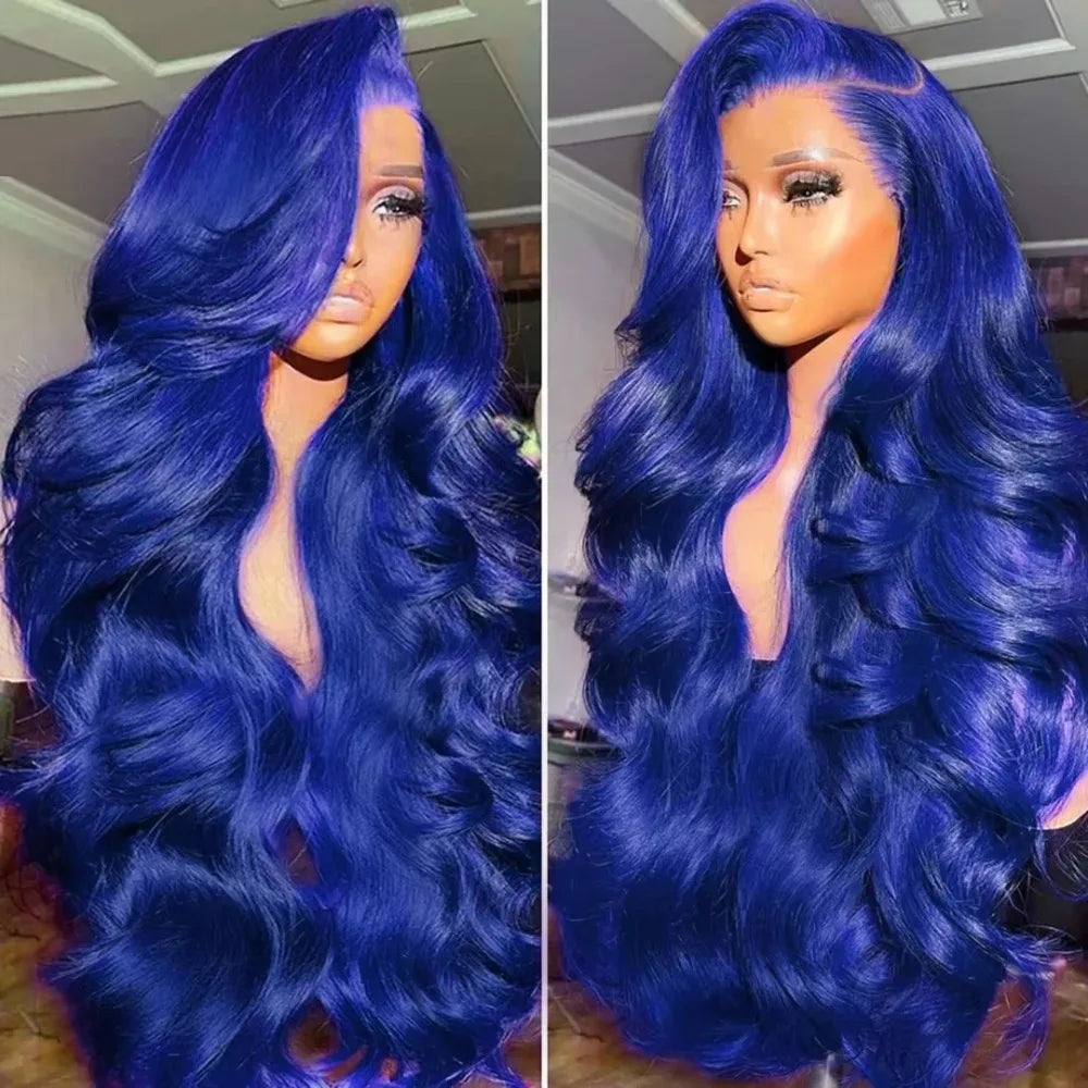 Royal Blue Wigs Long Natural Curly Wavy Wig for Women Synthetic Free Part Loose Deep Wave 13X4 Colored Wigs for Cosplay Party