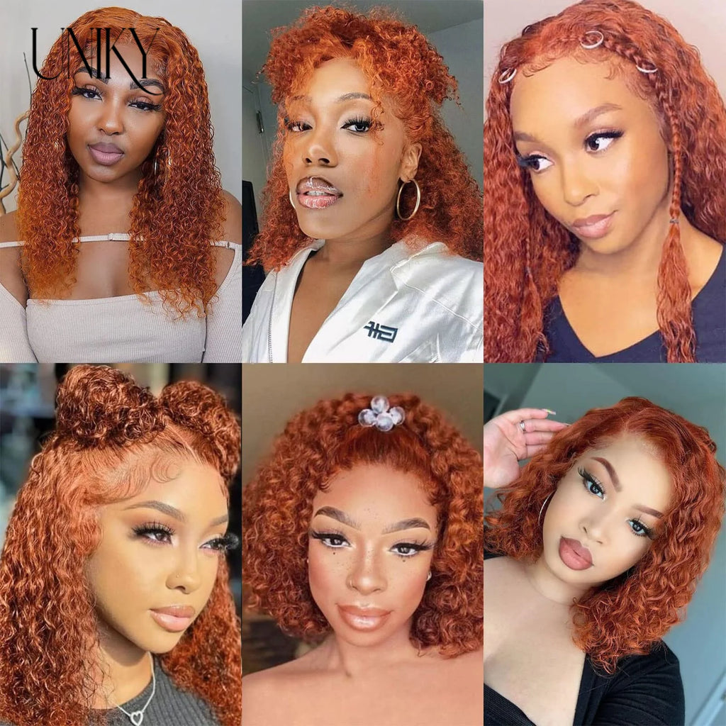 Ginger Orange Curly Bob Lace Front 180% Curly Bob Remy Pre Plucked With Baby Hair Brazilian Human Hair Wig Sale Human Wig