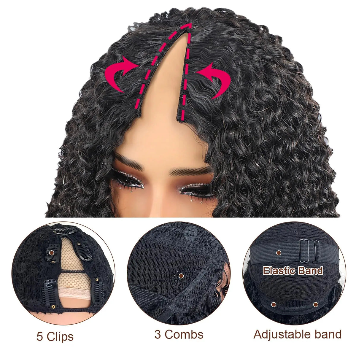 Curly V Part Wig Human Hair No Leave Out Upgrade V Part Wigs Glueless 30 Inch Natural Color Water Wave Human Hair Wig For Women