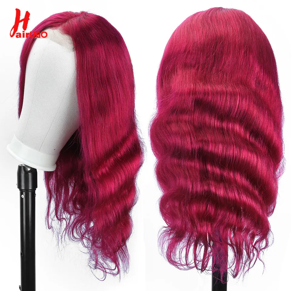 HairUGo 4# Brown Body Wave Lace Closure Human Hair Wigs T Lace Part Wigs Peruvian Hair Chocolate 4x4 Lace Closure Wigs For Women