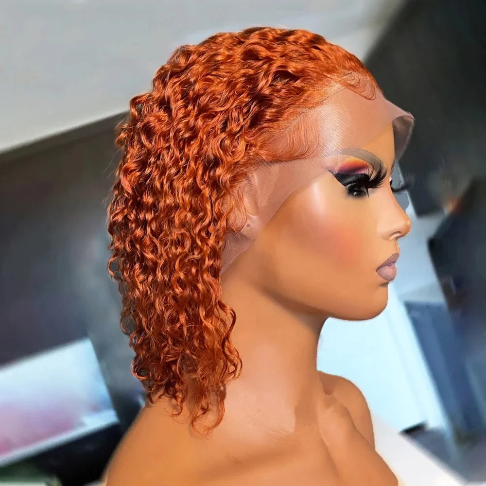 Ginger Orange Curly Bob Lace Front 180% Curly Bob Remy Pre Plucked With Baby Hair Brazilian Human Hair Wig Sale Human Wig