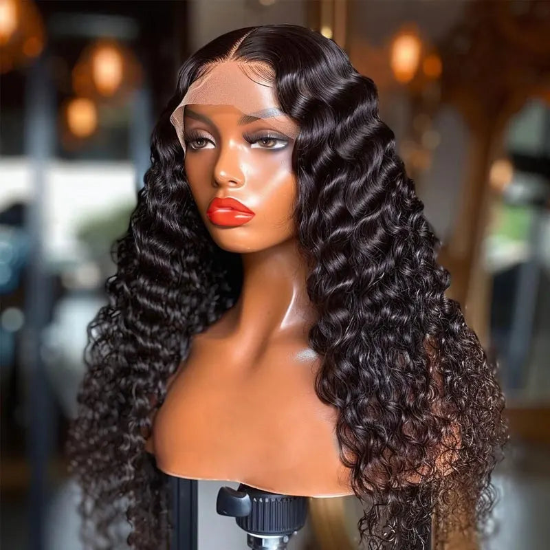 Deep Wave Transparent 13x4 Lace Frontal Wig Malaysian Curly Glueless Lace Front Human Hair Wigs For Women Virgin Wigs Human Hair