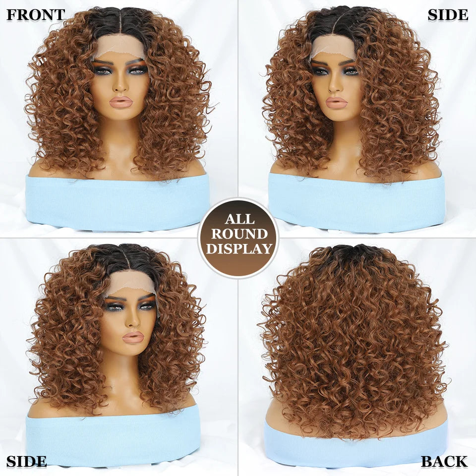 16" Kinky Curly Synthetic Lace Front Wig Black Blonde Wigs For Women Female Ginger Purple Heat Resistant Natural Hair