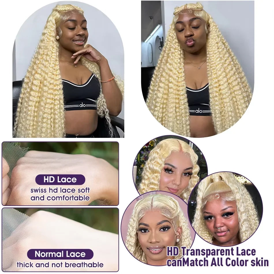 200% Density 613 Honey Blonde Deep Wave 13x6 HD Lace Frontal Wig Human Hair Brazilian Colored Curly Lace Front Wigs For Women