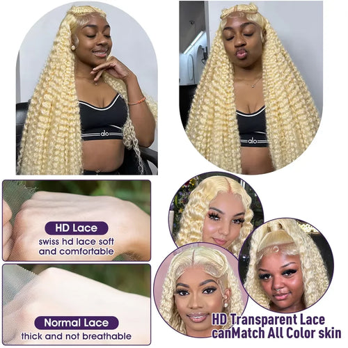 200% Density 613 Honey Blonde Deep Wave 13x6 HD Lace Frontal Wig Human Hair Brazilian Colored Curly Lace Front Wigs For Women