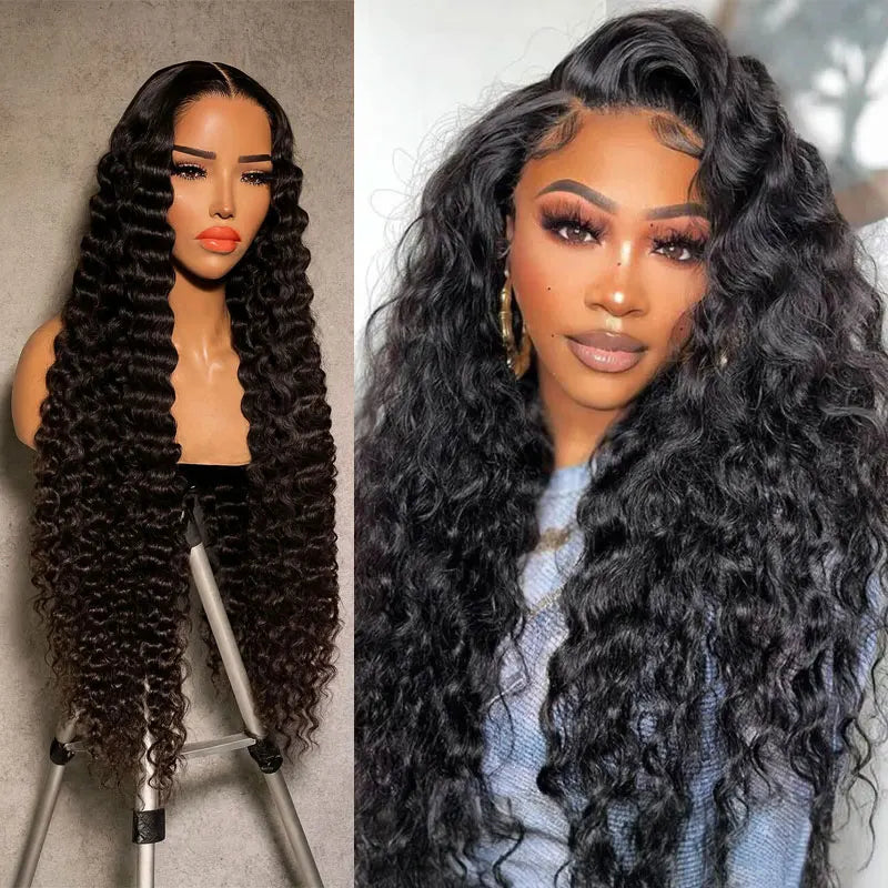 Deep Wave Transparent 13x4 Lace Frontal Wig Malaysian Curly Glueless Lace Front Human Hair Wigs For Women Virgin Wigs Human Hair
