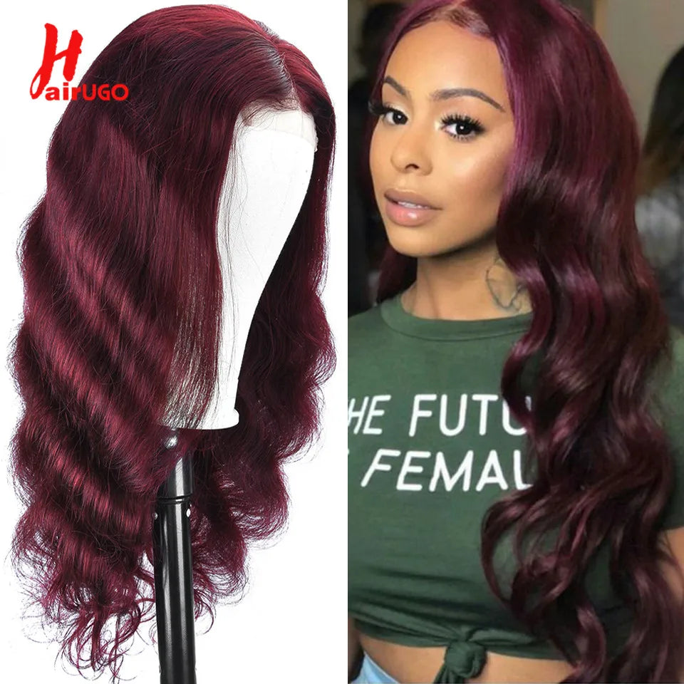 HairUGo 4# Brown Body Wave Lace Closure Human Hair Wigs T Lace Part Wigs Peruvian Hair Chocolate 4x4 Lace Closure Wigs For Women