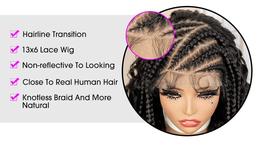 26 Inches Synthetic Cornrow Braided Wig 13x6 Lace Frontal Curly Braiding Wig African Braids Hair Wigs for Black Women