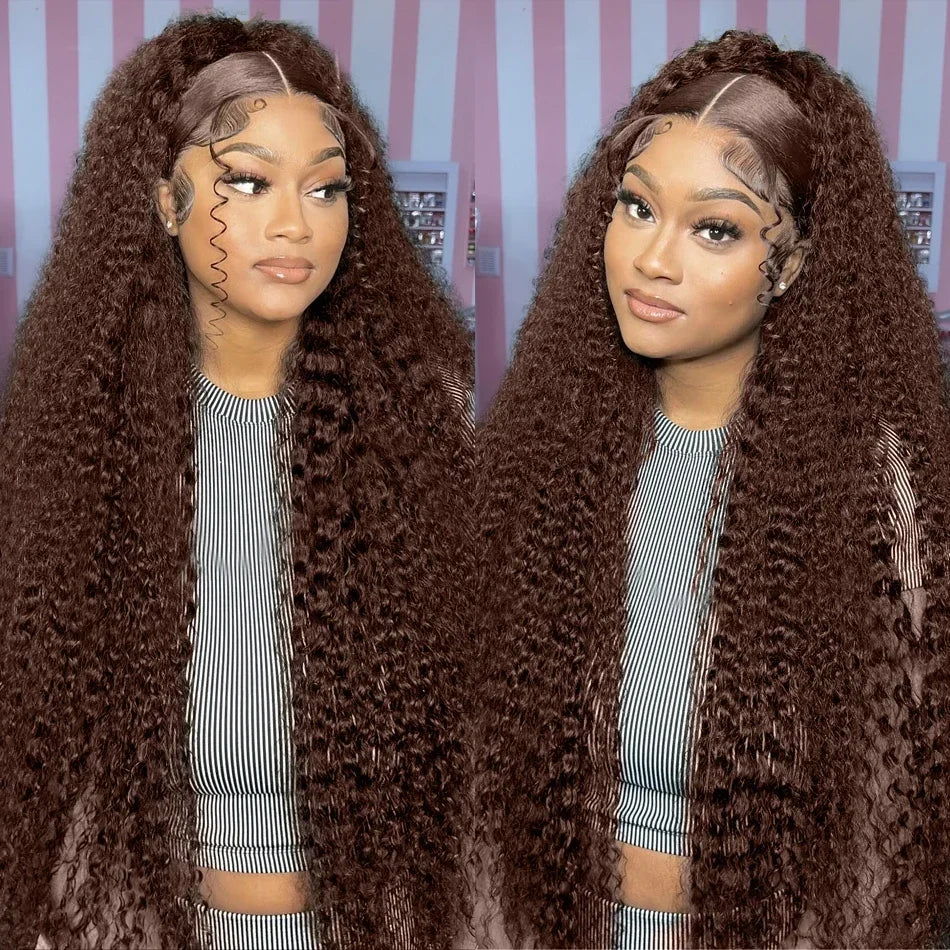 Chocolate Brown Deep Wave 13x6 Lace Front Wig Wig Human Hair Water Wave 250% Density Curly Wig Human Hair Brown Wigs Pre Plucked