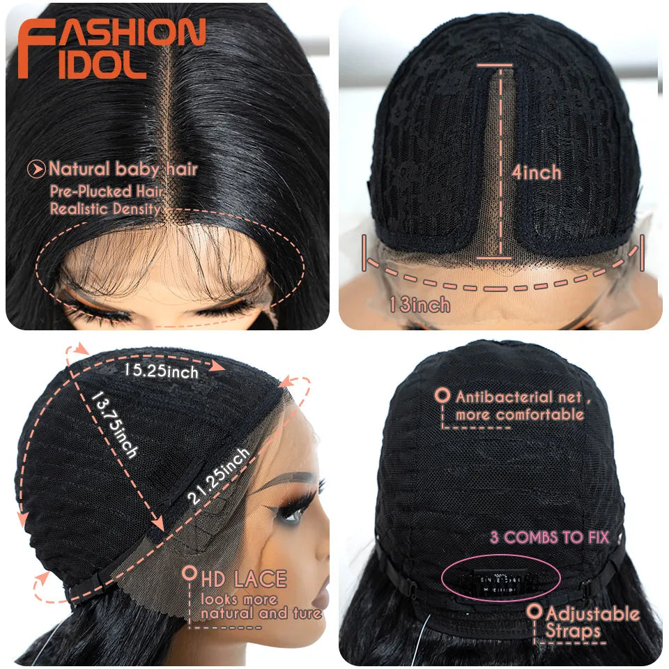 FASHION IDOL Loose Water Wave Lace Front Wigs Synthetic Glueless With Baby Hair Cosplay Wigs For Women Brown Deep Wave Lace Wigs