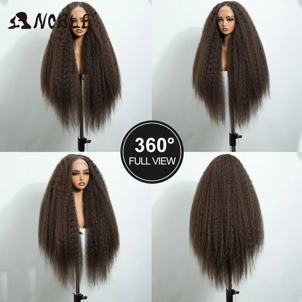 Noble 32 Inch Kinky Curly Lace Front Wig Natural Ombre Honey Brown 13x4 Lace Front Wig Synthetic Wigs For Black Women Daily Wig