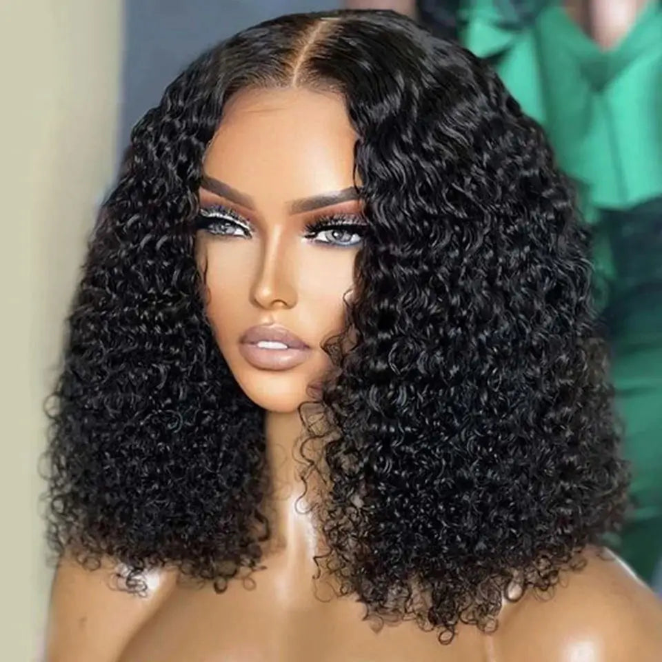 Sleek 13*6*1 T Part Deep Wave Bob Wigs Pre Plucked Transparent Lace Front Wig Peruvian Deep Curly Bob Wig Lace Front Human Hair