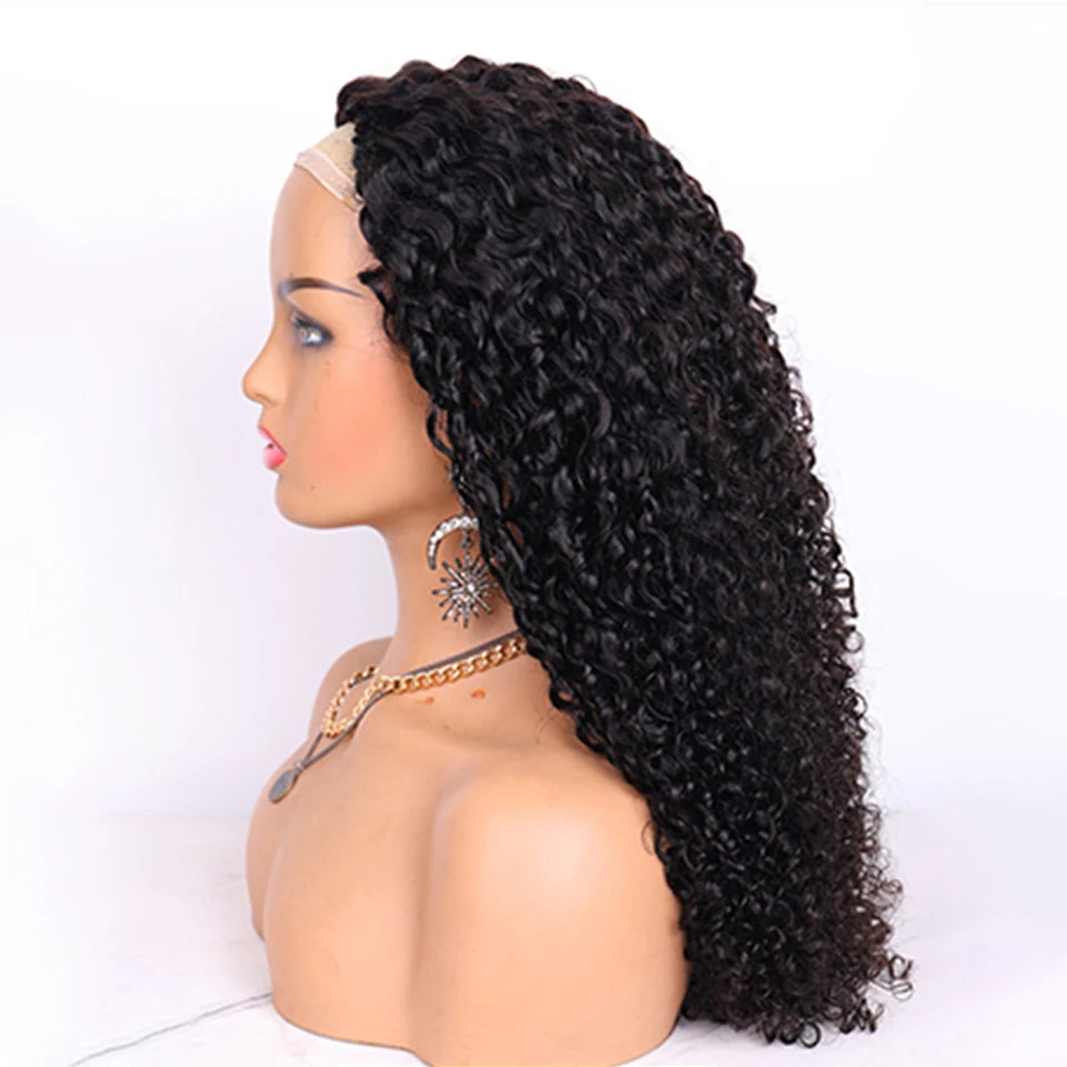 300% Density Raw Hair Flip Over Invisible Half Wigs 3C4A Curly Human Hair Burmese Natural Curly Lace Wig 3/4 Half Wig For Women