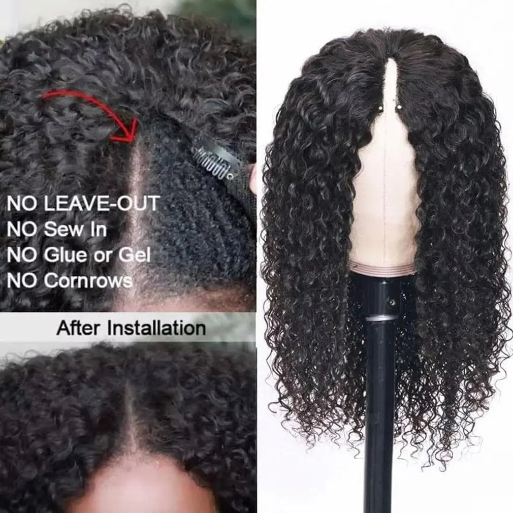 Curly V Part Wig Human Hair No Leave Out Upgrade V Part Wigs Glueless 30 Inch Natural Color Water Wave Human Hair Wig For Women