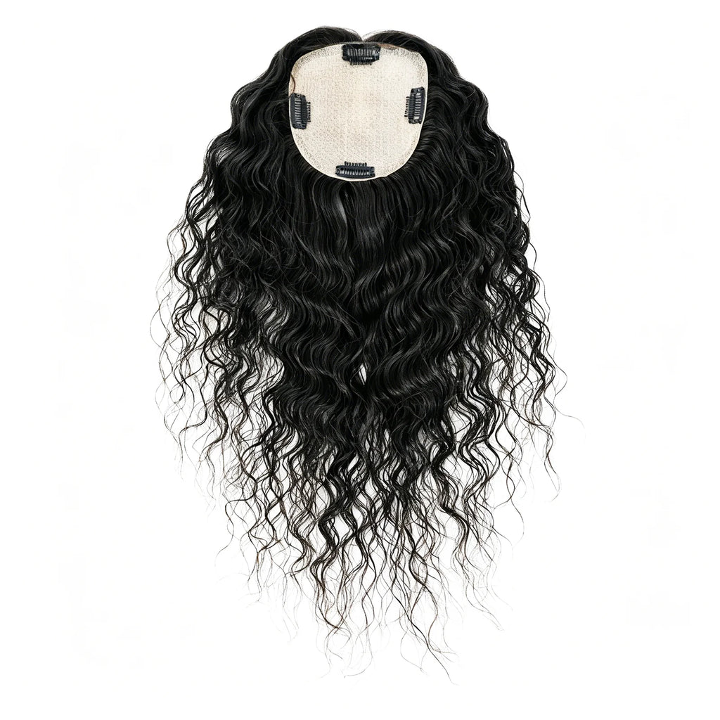 Curly Brown 12x13cm European Virgin Human Hair Topper Natural Realistic Scalp Silk Base Hair Extension With Clip In for Women