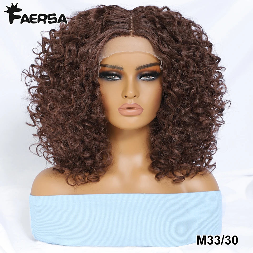 16" Kinky Curly Synthetic Lace Front Wig Black Blonde Wigs For Women Female Ginger Purple Heat Resistant Natural Hair