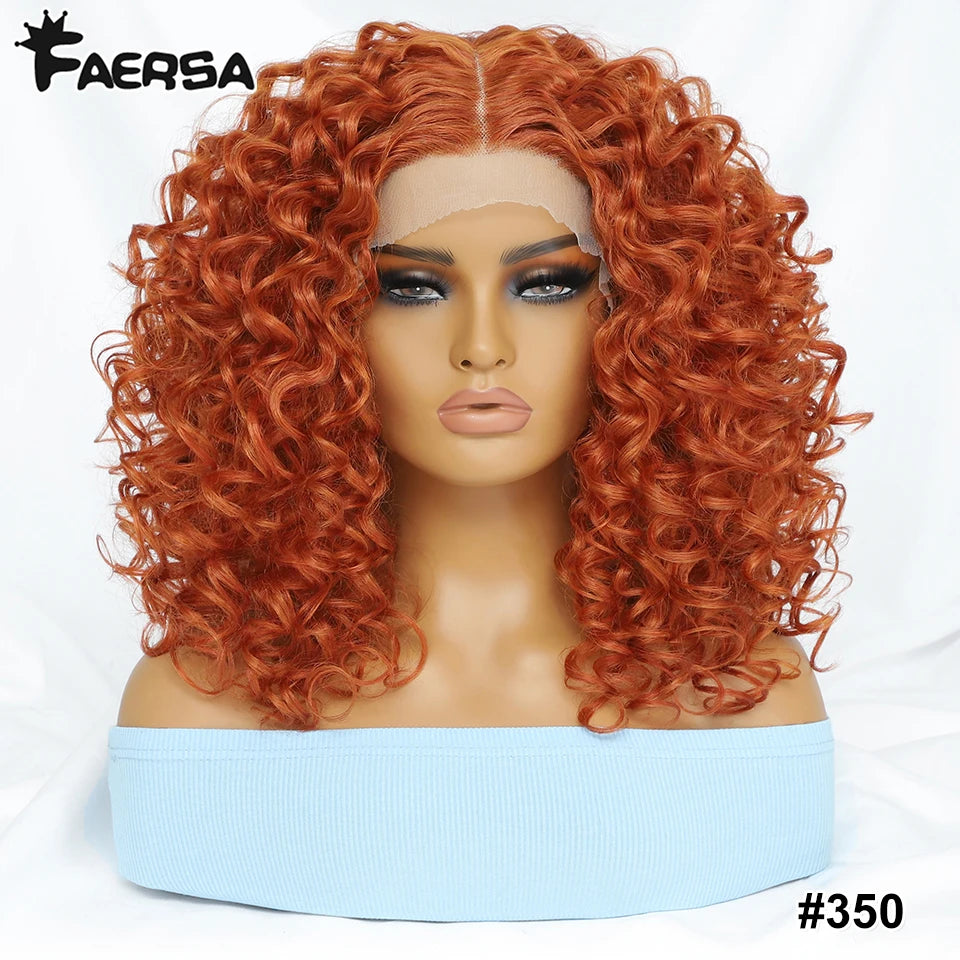 16" Kinky Curly Synthetic Lace Front Wig Black Blonde Wigs For Women Female Ginger Purple Heat Resistant Natural Hair