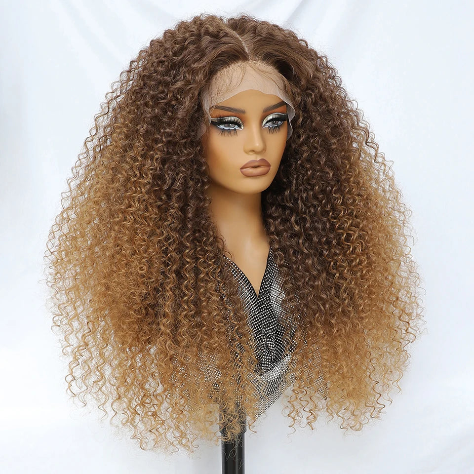 24 Inch Jerry Curl Synthetic Lace Wigs Ombre Burgundy Kinky Curly Wigs For Afro Female Black Latisha Lace Front Wigs For Woman
