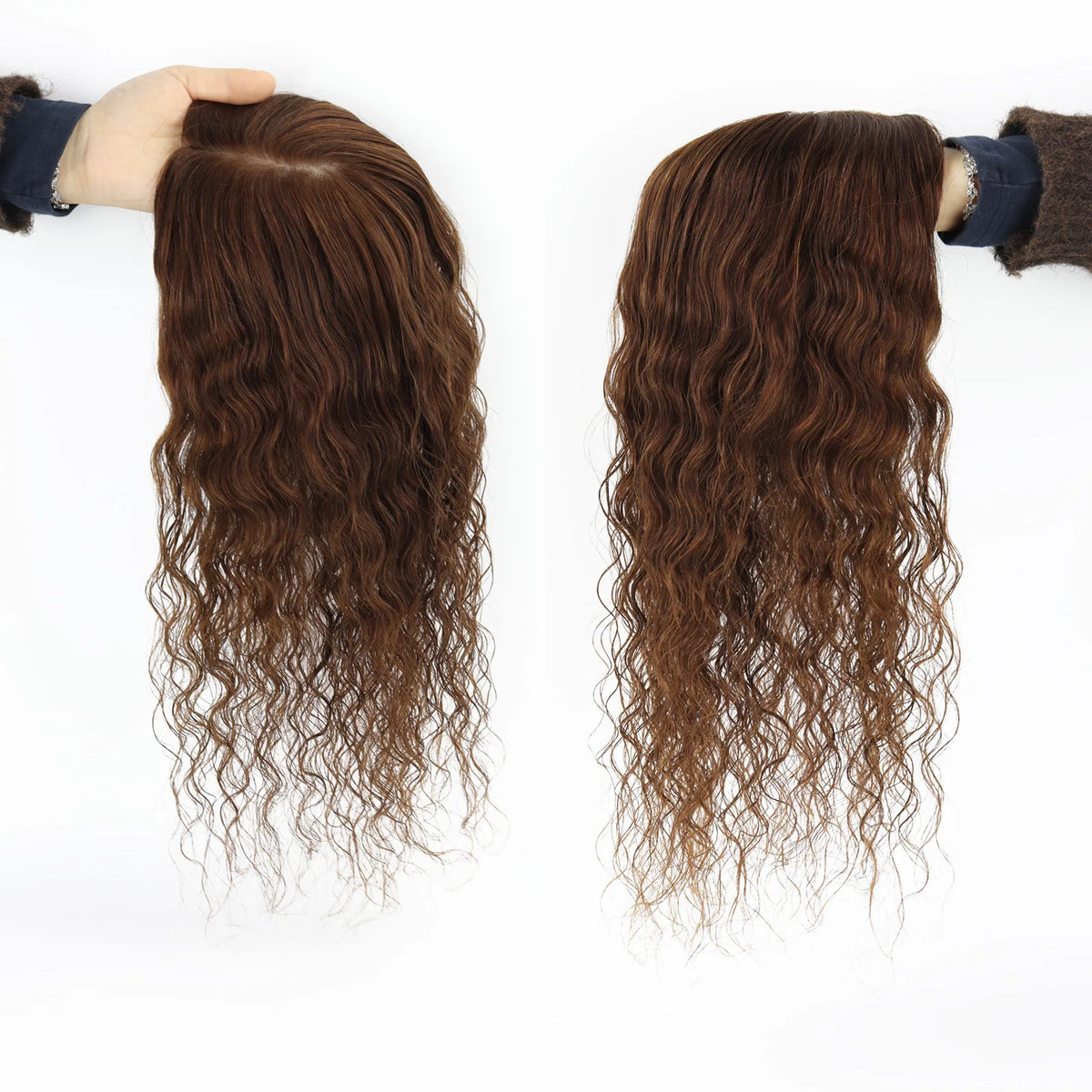 Curly Brown 12x13cm European Virgin Human Hair Topper Natural Realistic Scalp Silk Base Hair Extension With Clip In for Women