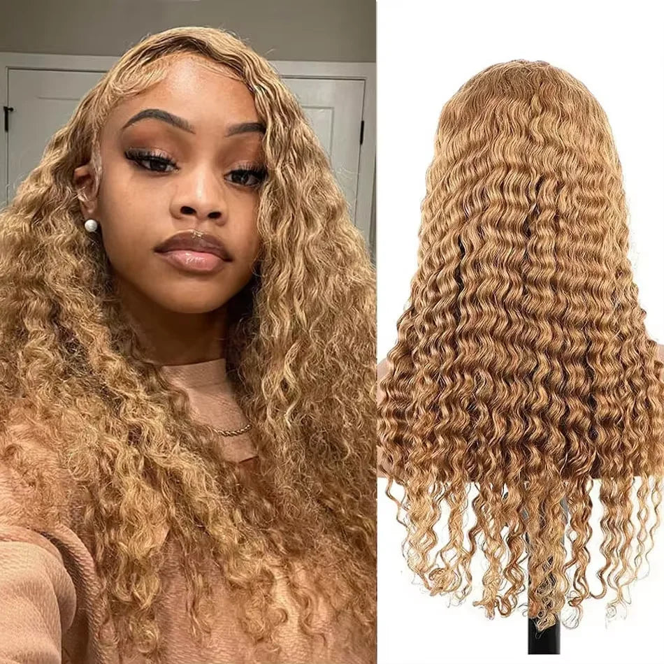 FRIZIRA 30 36Inch #27 Honey Blonde Lace Front Wig Deep Wave Frontal Wig Curly Human Hair Wig 13x4 13x6 Colored Human Hair Wigs