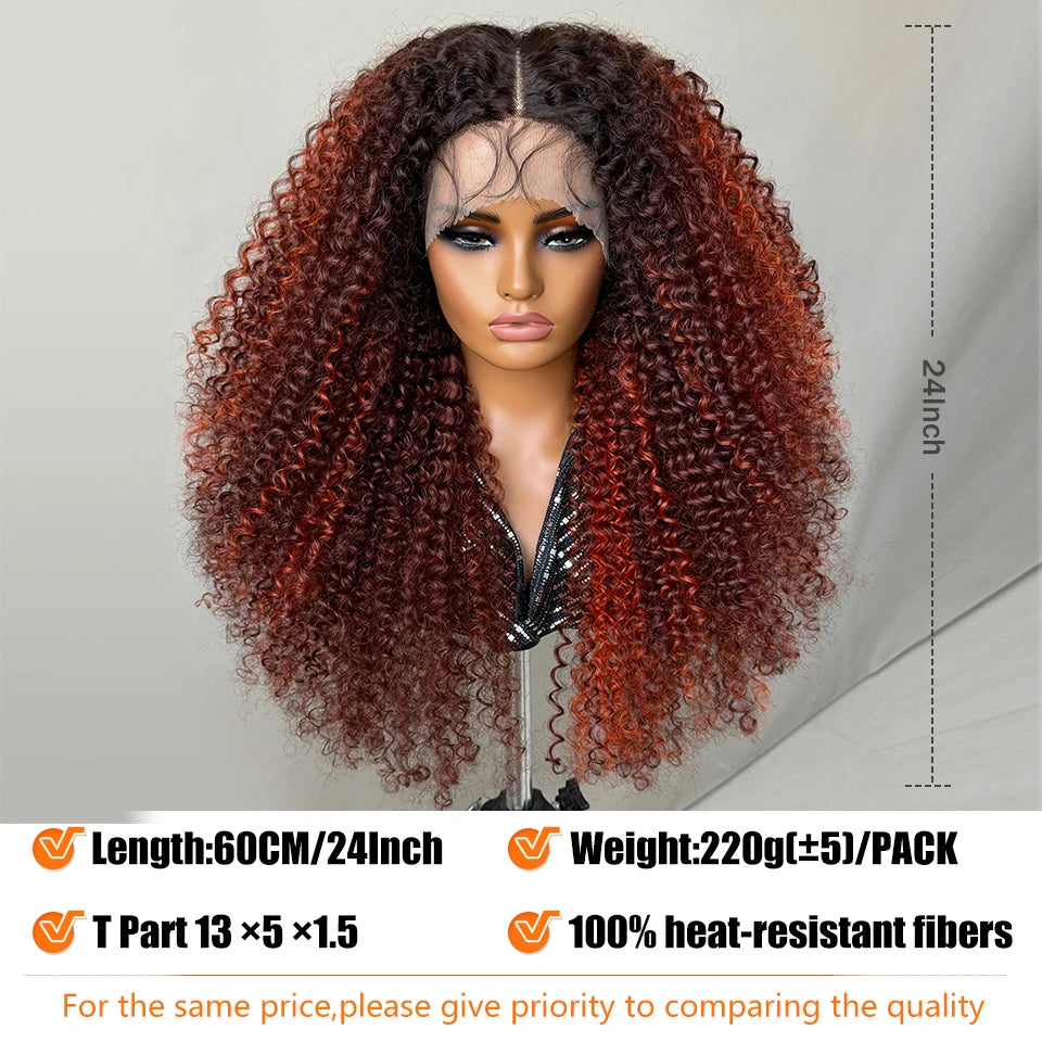 24 Inch Jerry Curl Synthetic Lace Wigs Ombre Burgundy Kinky Curly Wigs For Afro Female Black Latisha Lace Front Wigs For Woman