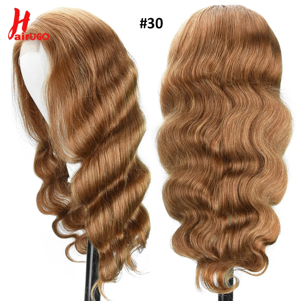 HairUGo 4# Brown Body Wave Lace Closure Human Hair Wigs T Lace Part Wigs Peruvian Hair Chocolate 4x4 Lace Closure Wigs For Women