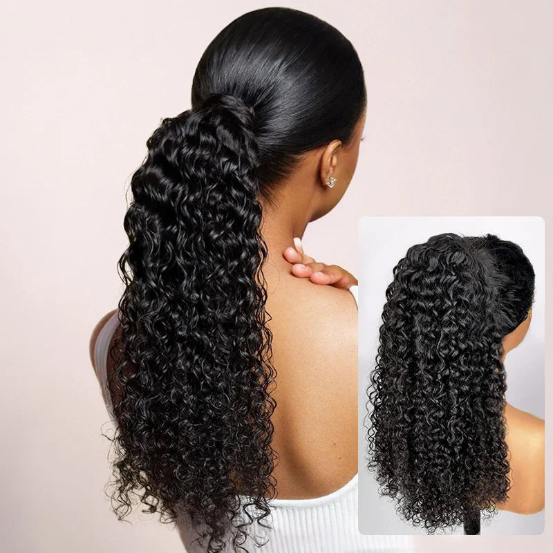 Deep Wave Ponytail Human Hair Drawstring Ponytails for Black Women 100% Remy Human Hair Extensions Deep Curly Ponytail