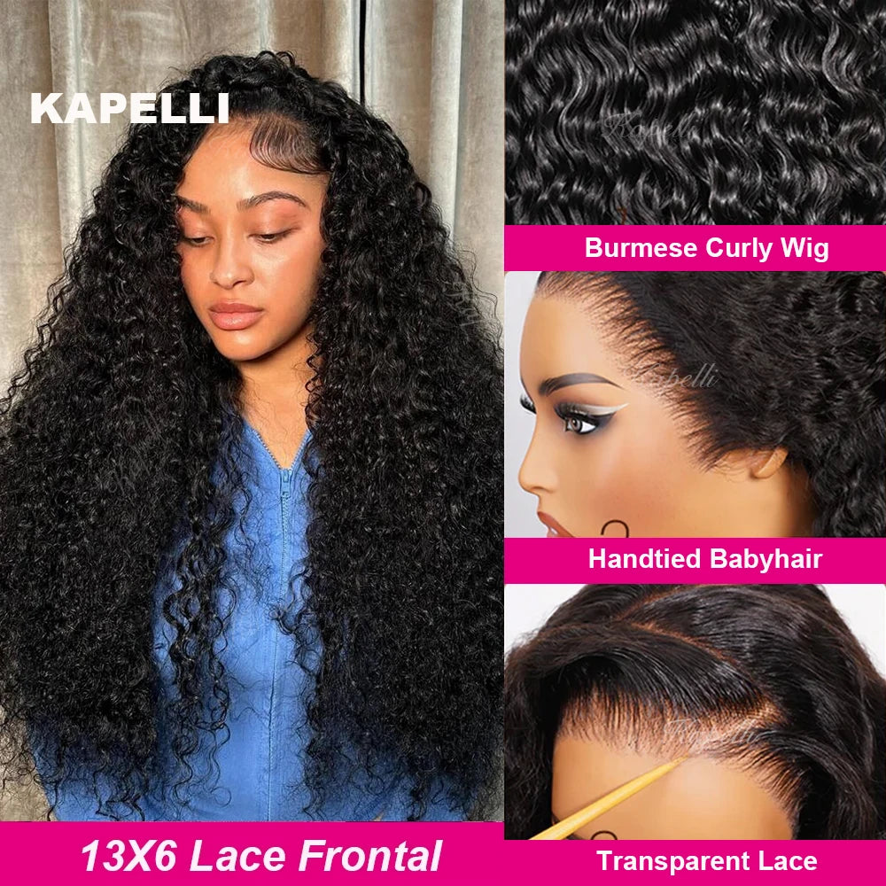 280% High Density 3C4A Burmese Curly Human Hair Wigs HD Transparent 13x4 13X6 Lace Front Wigs for Women Brazilian 100% Raw Hair
