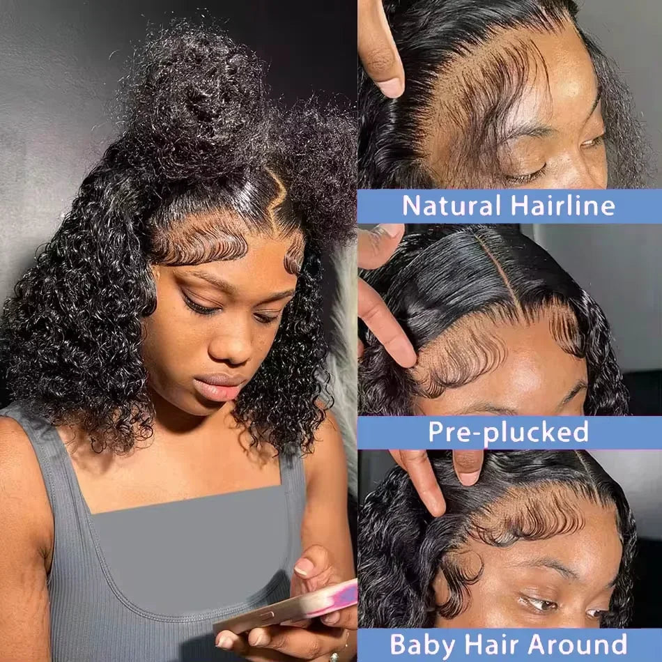 200% Density Curly Bob Wigs Human Hair Deep Wave Bob Wig 13×4 Lace Front Wig Deep Curly Human Hair Wigs Lace Front Wig For Women