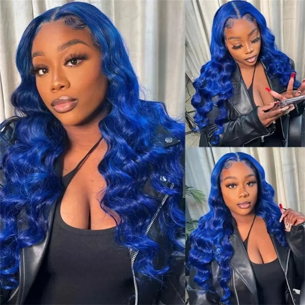 Royal Blue Wigs Long Natural Curly Wavy Wig for Women Synthetic Free Part Loose Deep Wave 13X4 Colored Wigs for Cosplay Party