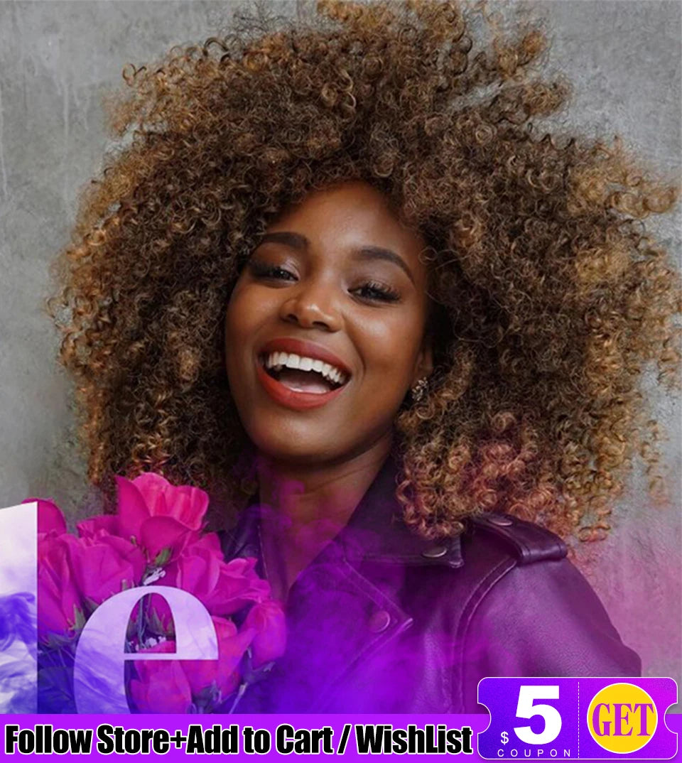 16" Kinky Curly Synthetic Lace Front Wig Black Blonde Wigs For Women Female Ginger Purple Heat Resistant Natural Hair