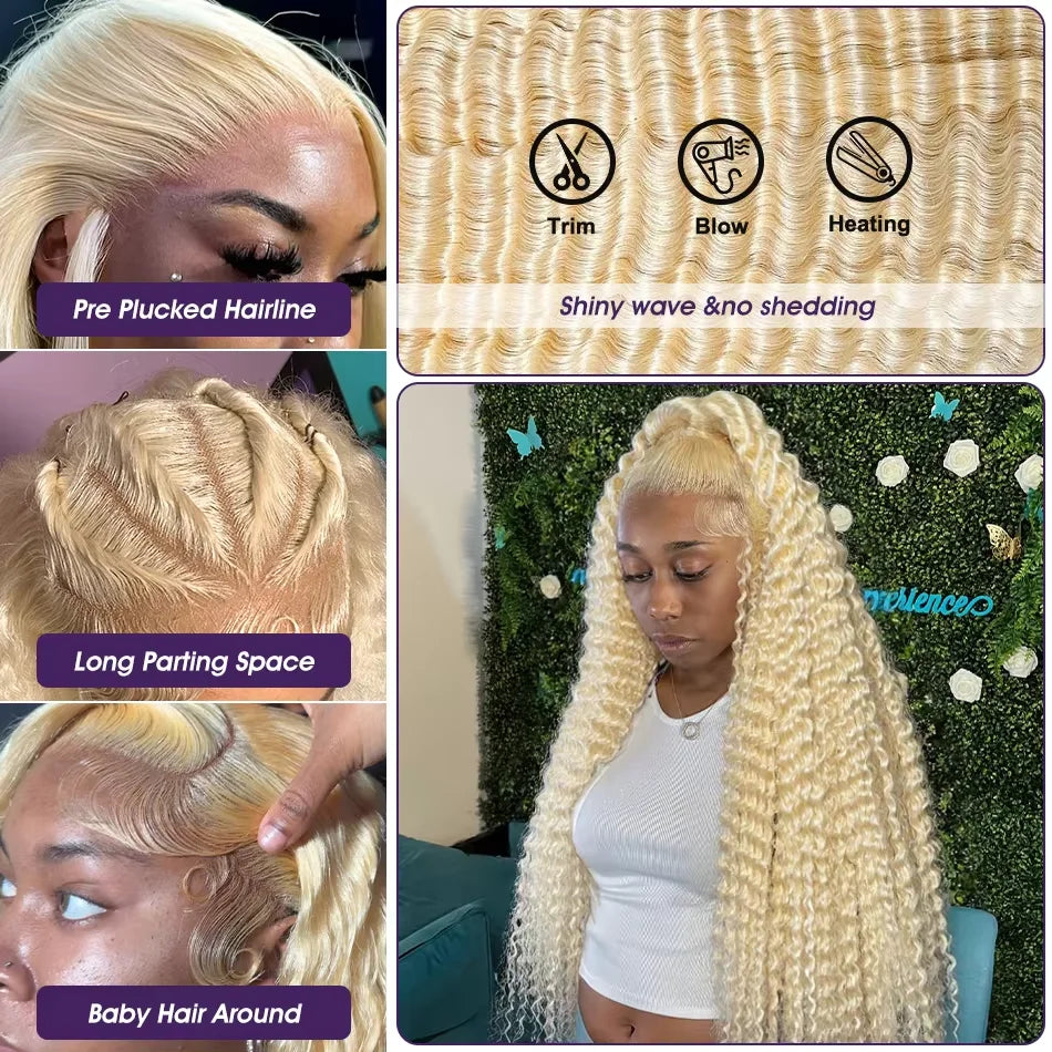 200% Density 613 Honey Blonde Deep Wave 13x6 HD Lace Frontal Wig Human Hair Brazilian Colored Curly Lace Front Wigs For Women