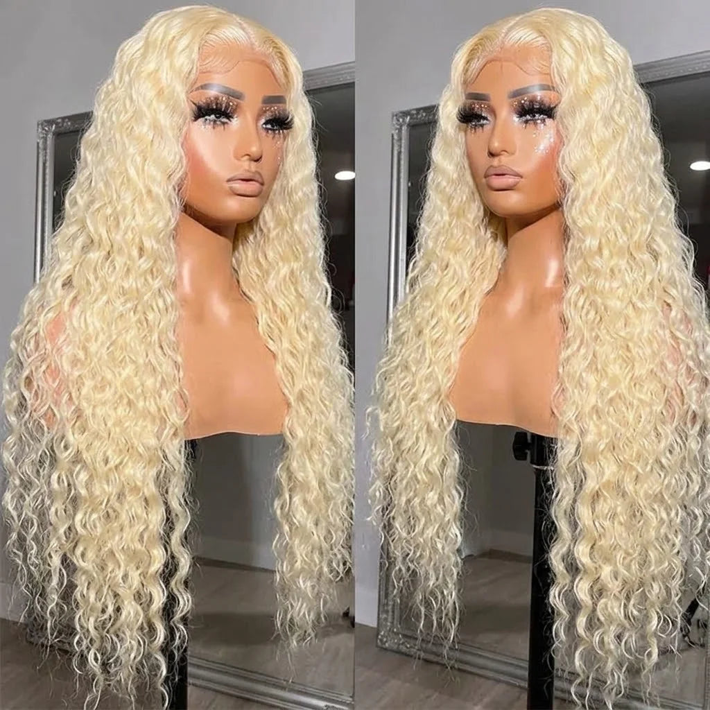 200% Density 613 Honey Blonde Deep Wave 13x6 HD Lace Frontal Wig Human Hair Brazilian Colored Curly Lace Front Wigs For Women