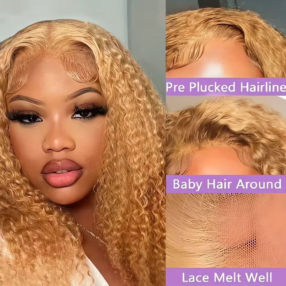 FRIZIRA 30 36Inch #27 Honey Blonde Lace Front Wig Deep Wave Frontal Wig Curly Human Hair Wig 13x4 13x6 Colored Human Hair Wigs