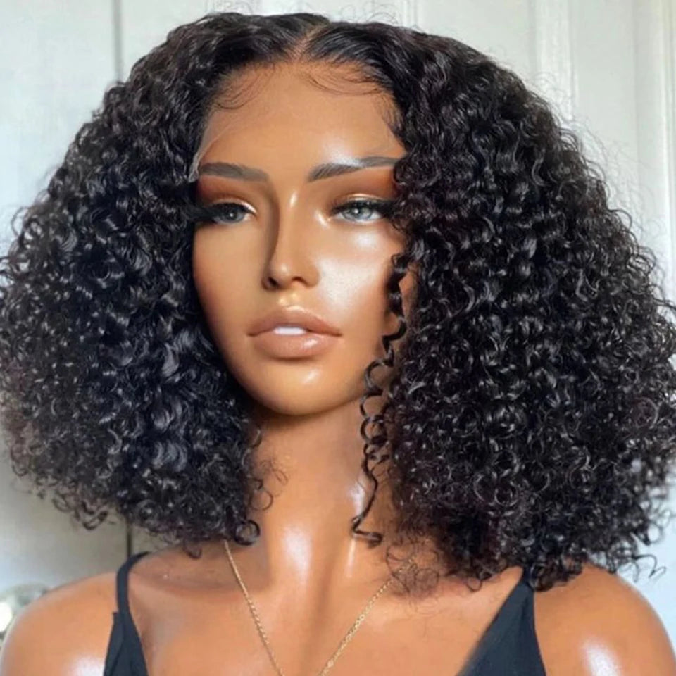 Sleek 13*6*1 T Part Deep Wave Bob Wigs Pre Plucked Transparent Lace Front Wig Peruvian Deep Curly Bob Wig Lace Front Human Hair