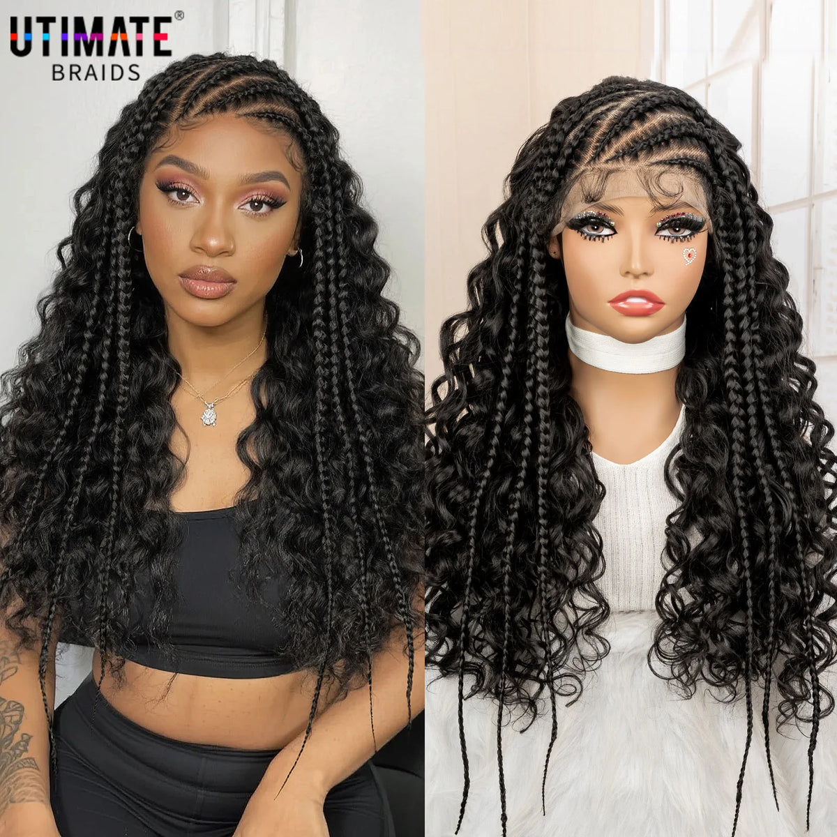 26 Inches Synthetic Cornrow Braided Wig 13x6 Lace Frontal Curly Braiding Wig African Braids Hair Wigs for Black Women