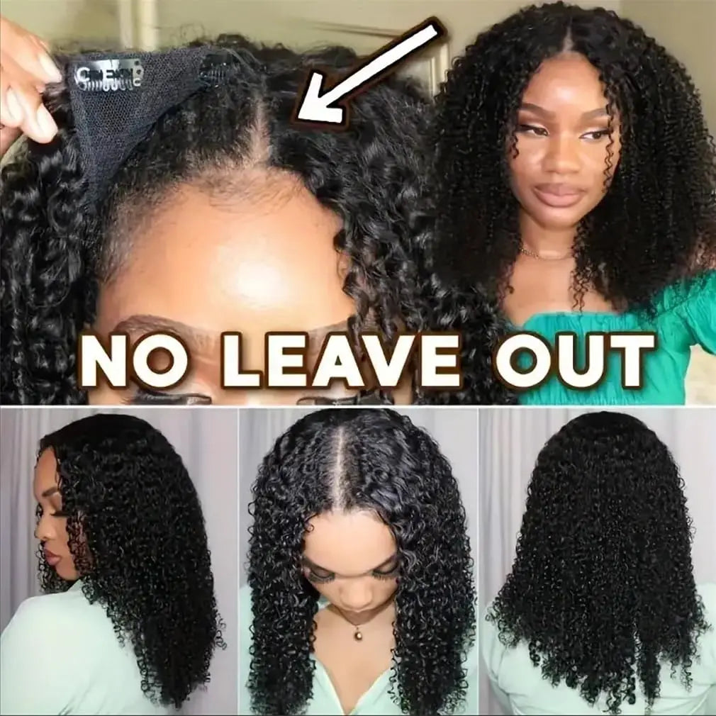 Curly V Part Wig Human Hair No Leave Out Upgrade V Part Wigs Glueless 30 Inch Natural Color Water Wave Human Hair Wig For Women
