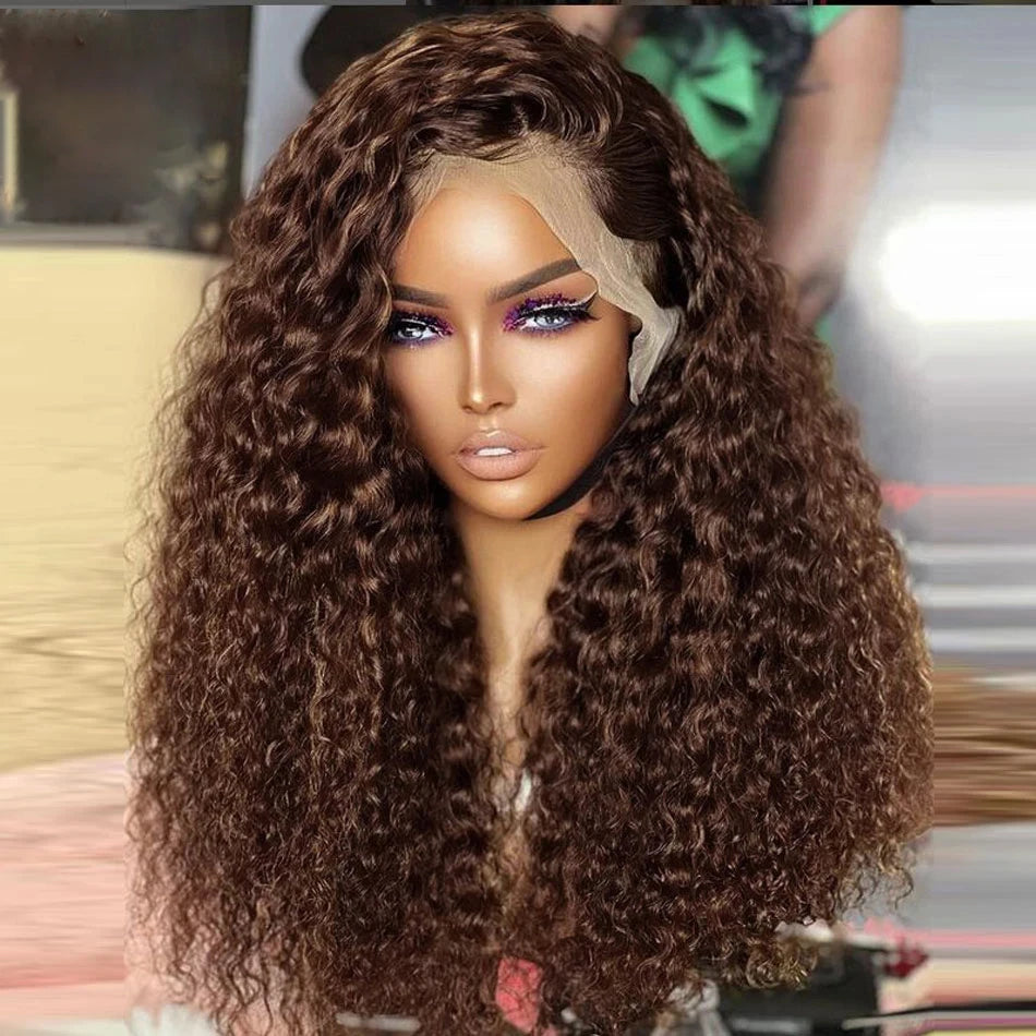 Chocolate Brown Deep Wave 13x6 Lace Front Wig Wig Human Hair Water Wave 250% Density Curly Wig Human Hair Brown Wigs Pre Plucked