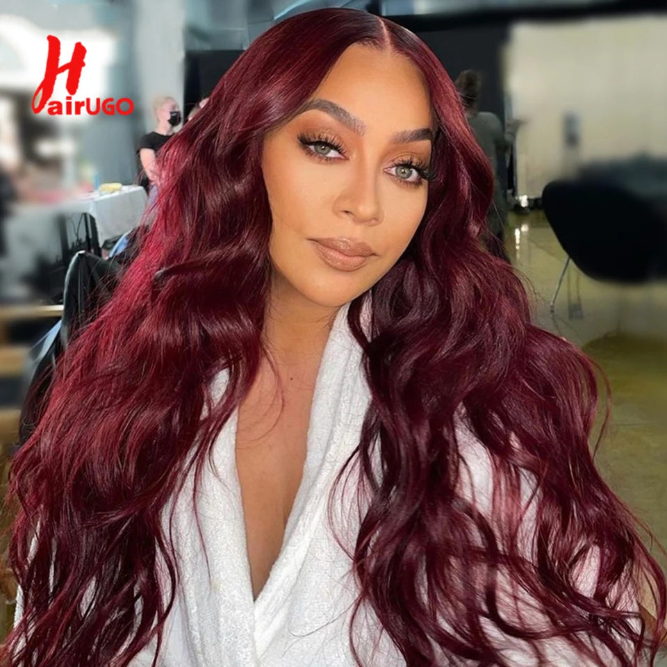 HairUGo 4# Brown Body Wave Lace Closure Human Hair Wigs T Lace Part Wigs Peruvian Hair Chocolate 4x4 Lace Closure Wigs For Women