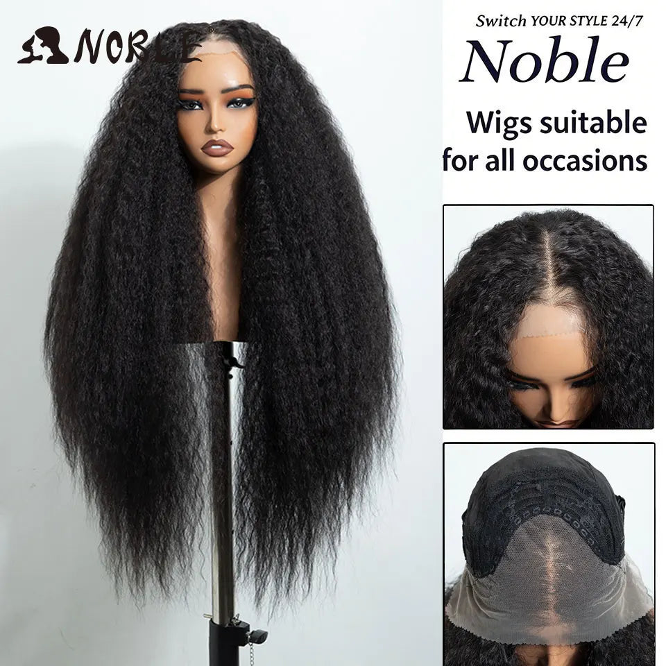 Noble 32 Inch Kinky Curly Lace Front Wig Natural Ombre Honey Brown 13x4 Lace Front Wig Synthetic Wigs For Black Women Daily Wig