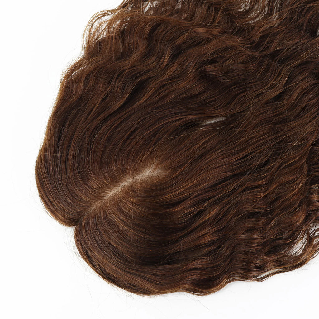 Curly Brown 12x13cm European Virgin Human Hair Topper Natural Realistic Scalp Silk Base Hair Extension With Clip In for Women