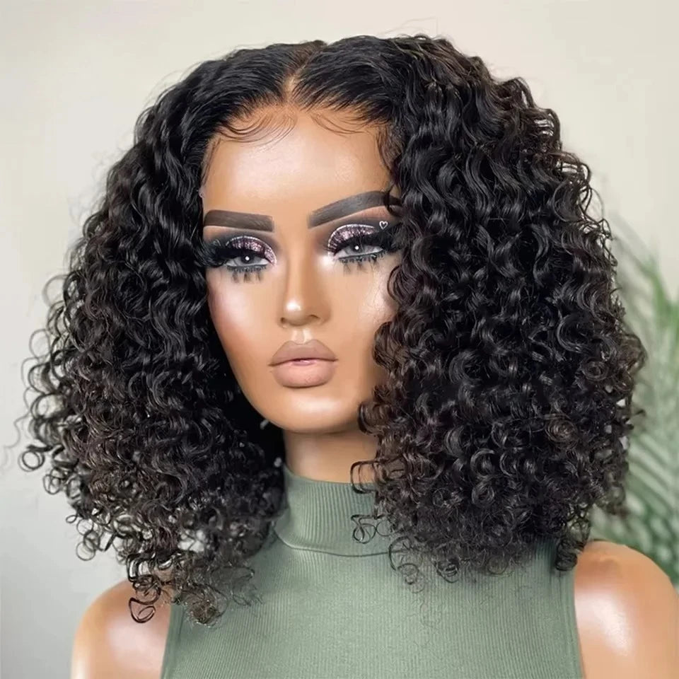 4C Human Hair Deep Wave Short Bob Wig 10-16 Inch Deep Water Wave Lace Front Bob Wigs 100% Human Hair 13x5x1 Middle Part Bob Wigs