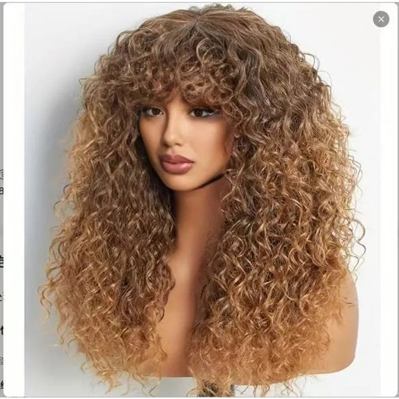 Fluffy Long Curly Africa Wig 24inch Rose Network High-temperature Silk Daily Wear Fashion Woman Full Wigs High-temperature Silk