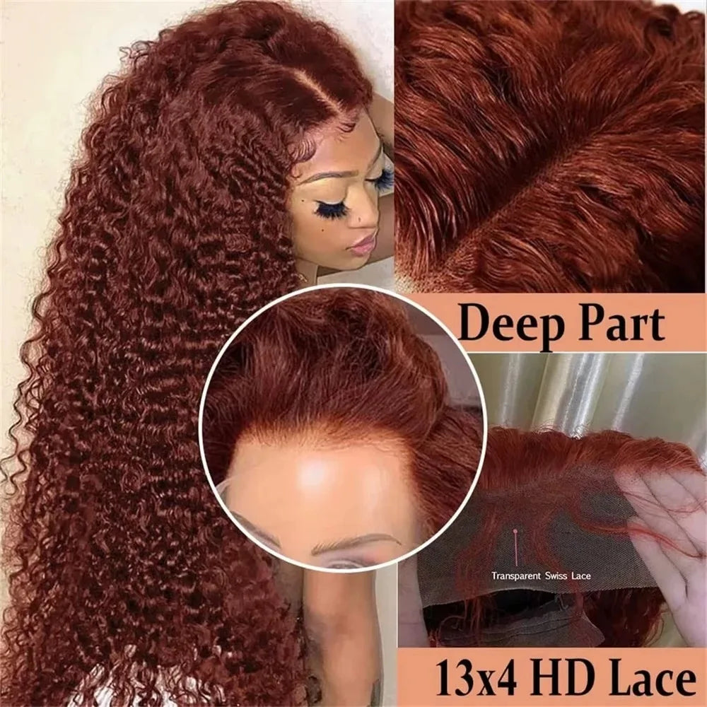 30 Inch Hot Red Wigs 13X4 Hd Lace Frontal Curly Wigs Red Color Deep Curly Wave Glueless Wigs For Women Cosplay Party Wigs