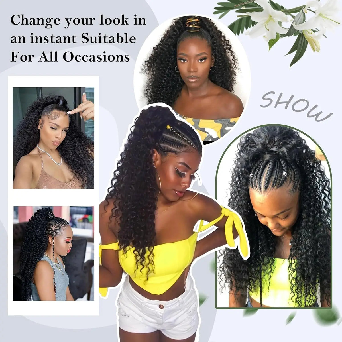 Deep Wave Ponytail Human Hair Drawstring Ponytails for Black Women 100% Remy Human Hair Extensions Deep Curly Ponytail